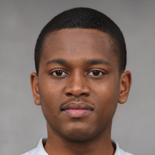 Neutral black young-adult male with short  brown hair and brown eyes