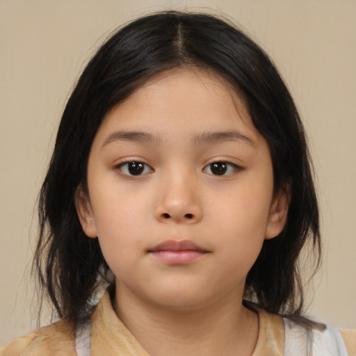 Neutral asian child female with medium  brown hair and brown eyes