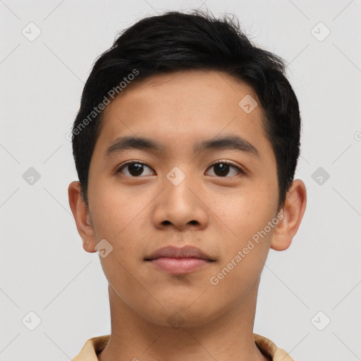 Neutral asian young-adult male with short  brown hair and brown eyes