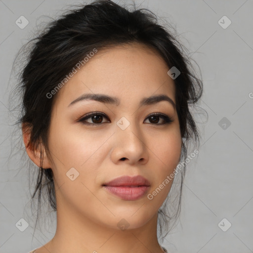 Neutral asian young-adult female with medium  brown hair and brown eyes