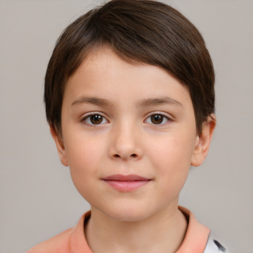 Neutral white child female with short  brown hair and brown eyes