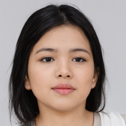 Neutral asian young-adult female with medium  black hair and brown eyes