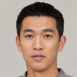 Neutral asian young-adult male with short  black hair and brown eyes