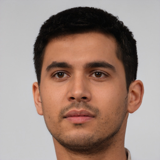 Neutral asian young-adult male with short  brown hair and brown eyes