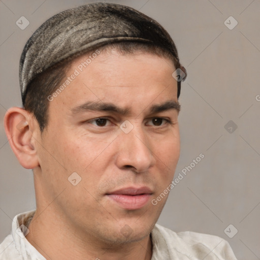 Neutral white adult male with short  brown hair and brown eyes