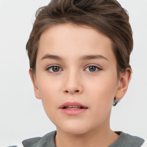 Neutral white young-adult female with short  brown hair and brown eyes