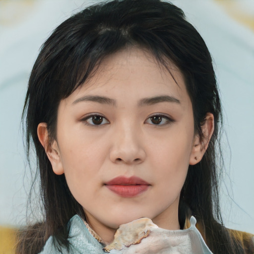 Neutral asian young-adult female with medium  black hair and brown eyes