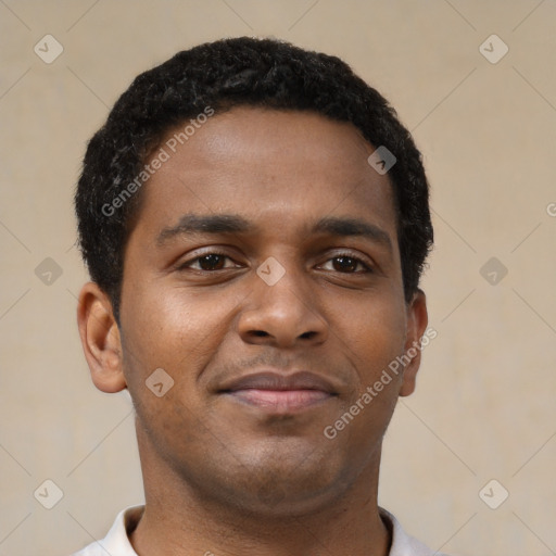 Neutral black young-adult male with short  brown hair and brown eyes