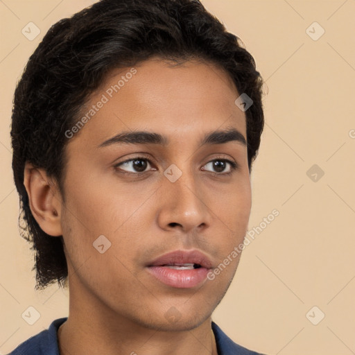 Neutral latino young-adult male with short  brown hair and brown eyes