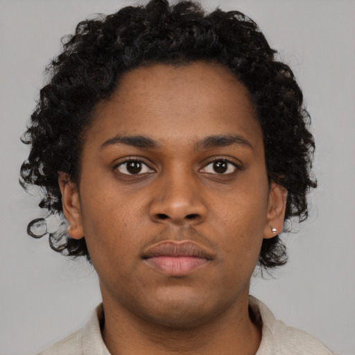 Neutral black young-adult female with short  brown hair and brown eyes