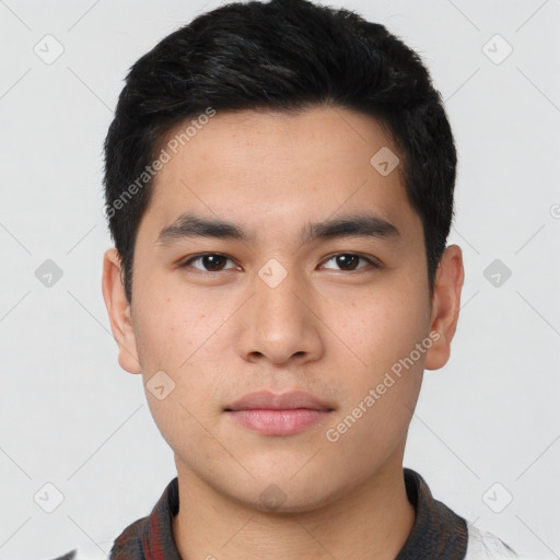 Neutral asian young-adult male with short  black hair and brown eyes