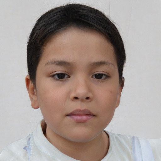 Neutral white child female with short  brown hair and brown eyes