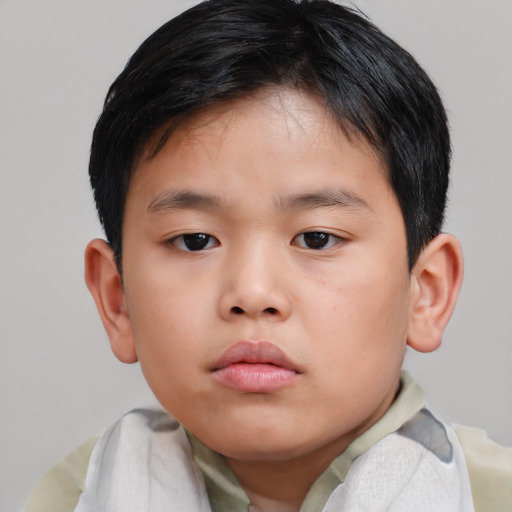 Neutral asian child male with short  brown hair and brown eyes