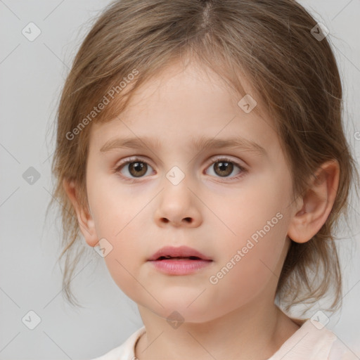 Neutral white child female with medium  brown hair and brown eyes