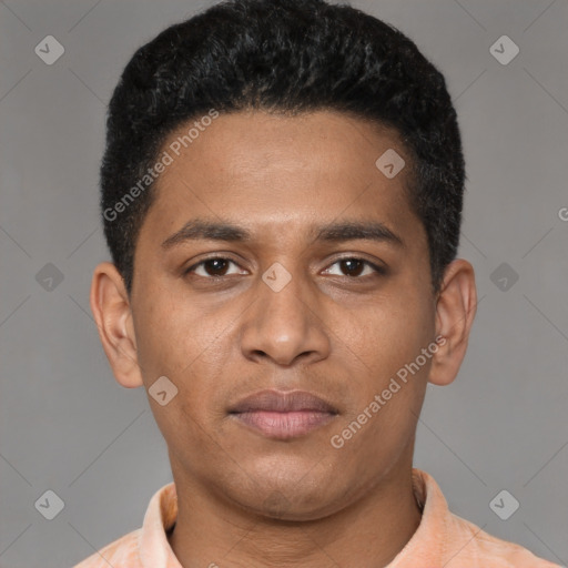 Neutral latino young-adult male with short  brown hair and brown eyes