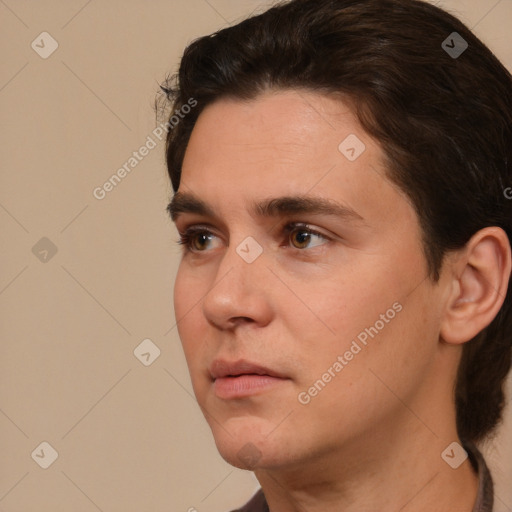 Neutral white young-adult male with medium  brown hair and brown eyes