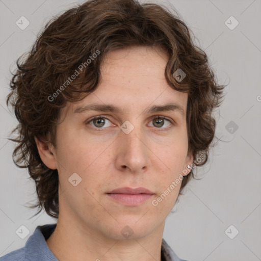 Neutral white young-adult male with medium  brown hair and brown eyes