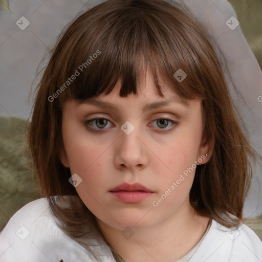 Neutral white child female with medium  brown hair and brown eyes