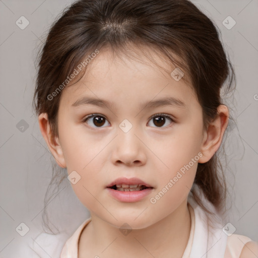 Neutral white child female with medium  brown hair and brown eyes