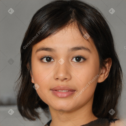 Neutral asian young-adult female with medium  brown hair and brown eyes