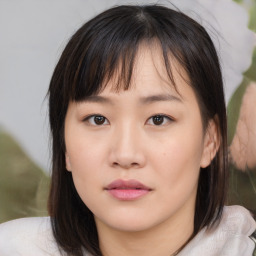 Neutral asian young-adult female with medium  brown hair and brown eyes