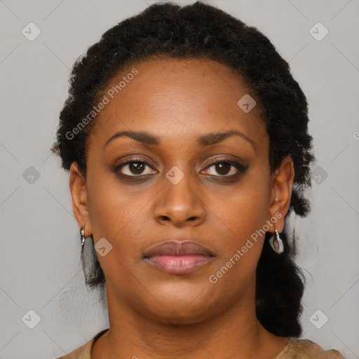 Neutral black young-adult female with medium  black hair and brown eyes