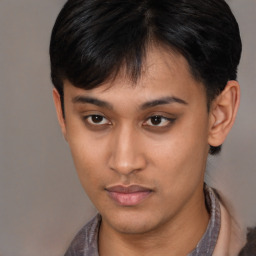 Neutral asian young-adult male with short  brown hair and brown eyes