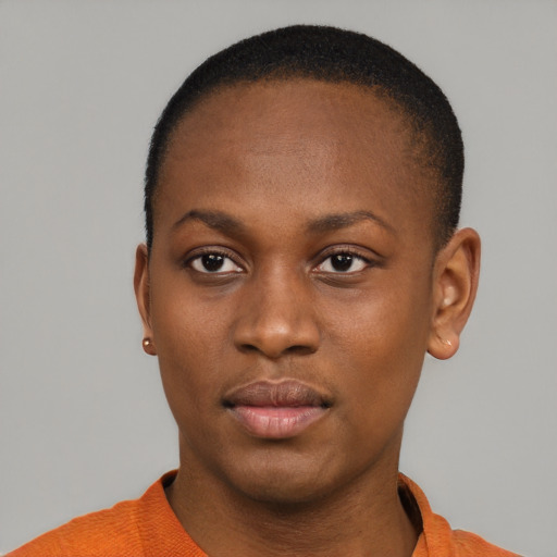 Neutral black young-adult female with short  brown hair and brown eyes