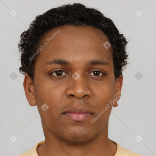 Neutral black young-adult male with short  brown hair and brown eyes