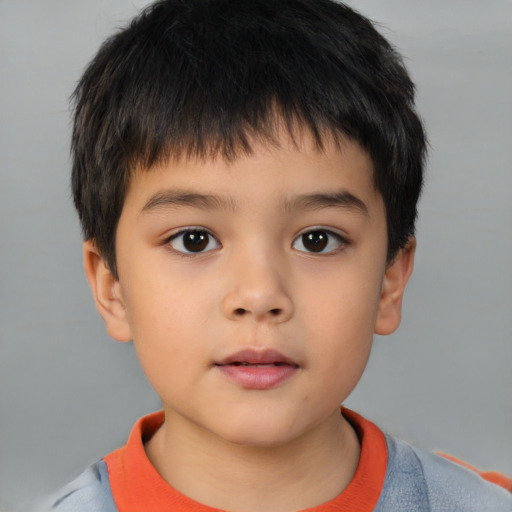 Neutral asian child male with short  brown hair and brown eyes