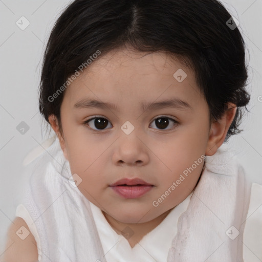 Neutral white child female with medium  brown hair and brown eyes