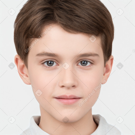 Neutral white child male with short  brown hair and brown eyes