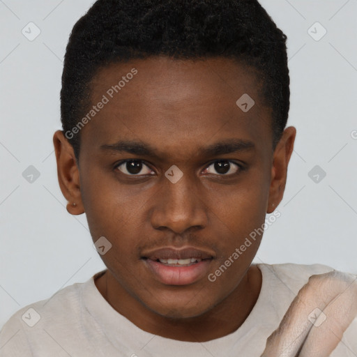 Neutral black young-adult male with short  brown hair and brown eyes
