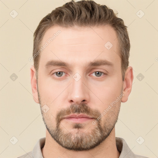 Neutral white adult male with short  brown hair and brown eyes