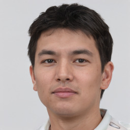 Neutral asian young-adult male with short  brown hair and brown eyes