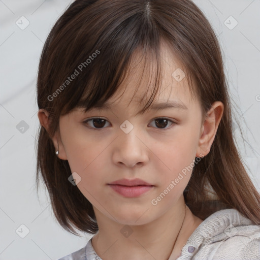 Neutral white child female with medium  brown hair and brown eyes