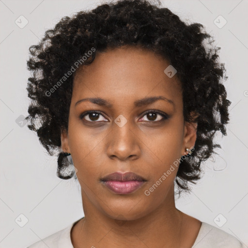 Neutral black young-adult female with short  black hair and brown eyes