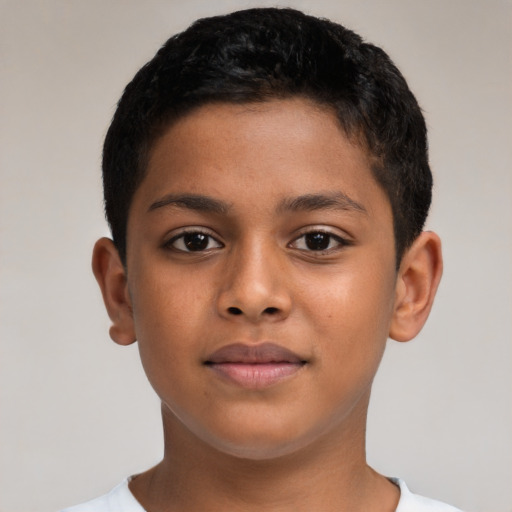 Neutral latino child male with short  brown hair and brown eyes