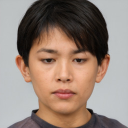 Neutral asian young-adult male with short  brown hair and brown eyes