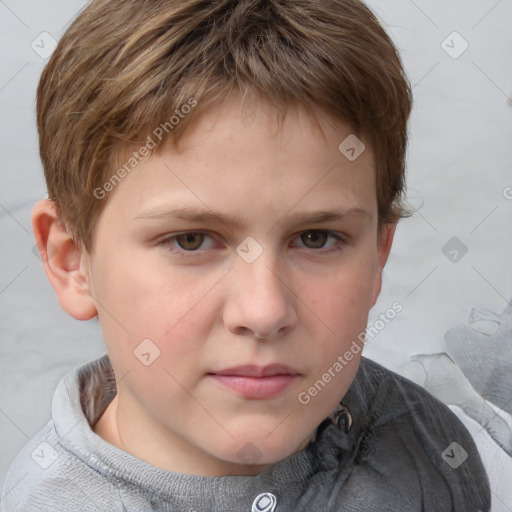 Neutral white child male with short  brown hair and grey eyes