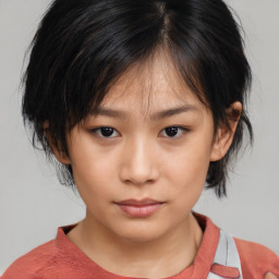 Neutral asian young-adult female with medium  brown hair and brown eyes