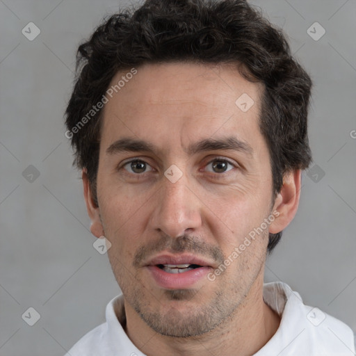 Neutral white adult male with short  brown hair and brown eyes