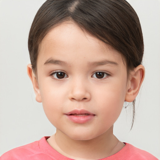 Neutral white child female with short  brown hair and brown eyes