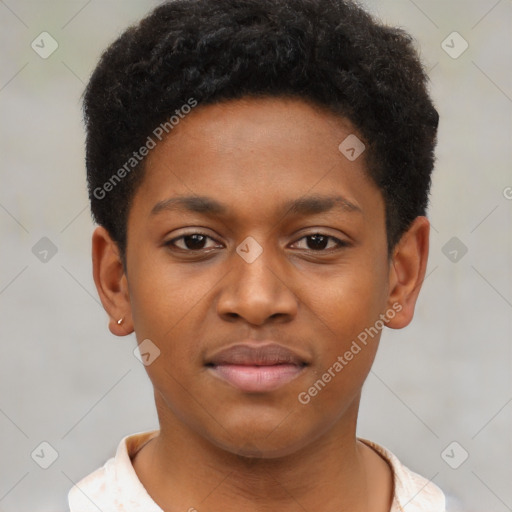 Neutral black young-adult male with short  brown hair and brown eyes