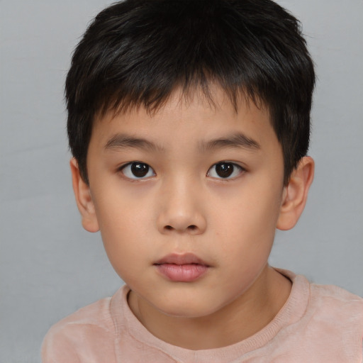 Neutral asian child male with short  brown hair and brown eyes