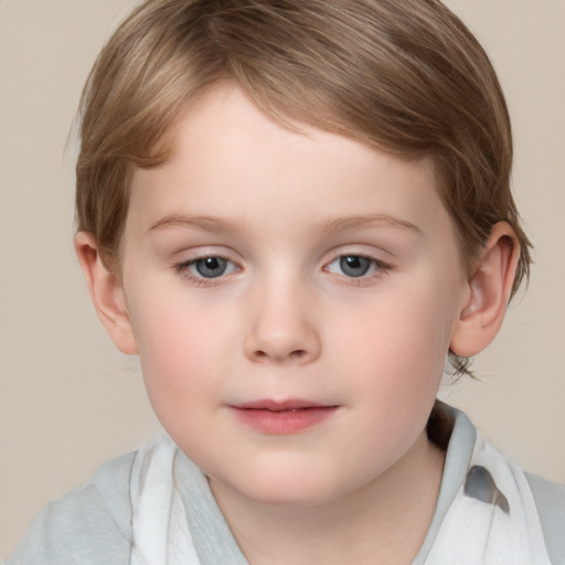 Neutral white child female with medium  brown hair and grey eyes