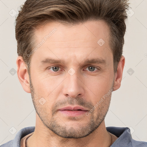 Neutral white adult male with short  brown hair and brown eyes