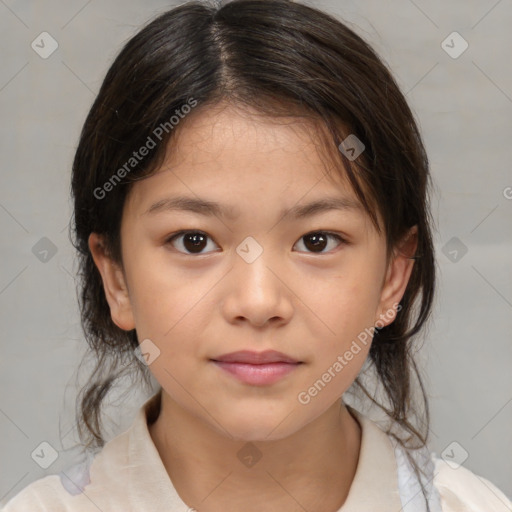 Neutral white child female with medium  brown hair and brown eyes