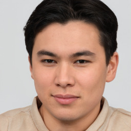 Neutral asian young-adult male with short  brown hair and brown eyes