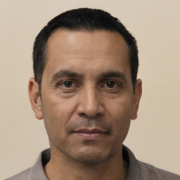 Neutral asian adult male with short  black hair and brown eyes